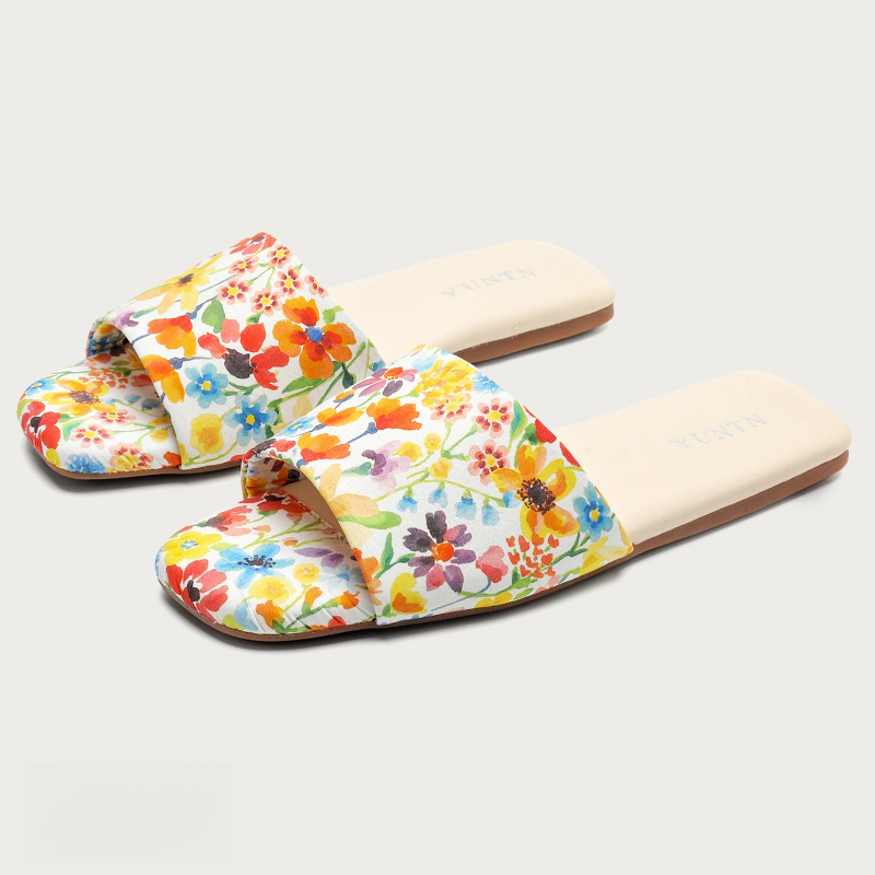 Summer Cloth - Kolorowe, drukowane, płaskie klapki damskie w