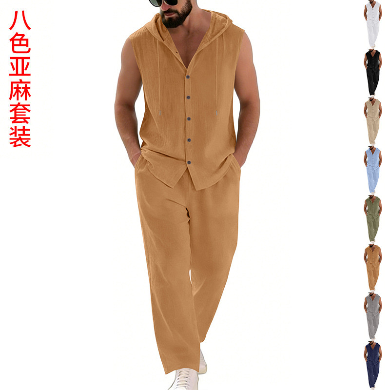 Męski lniany komplet casualowy – Summer Clothing Mens recenzja i cena